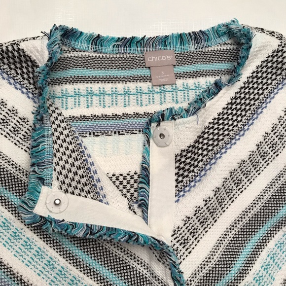 Chico’s Jacket-Weight Cardigan XL Fringe-Trim Size 3 Snap-Front 3/4 Sleeves - Picture 4 of 9